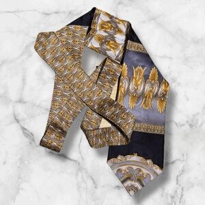 $10 Add-on | Vintage Elegant Black and Gold Silk Tie